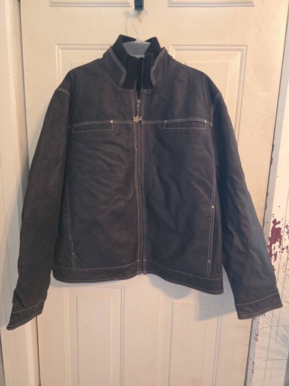 H&H Leather Jacket Mens XL Black Genuine Leather Water Resistance Motorcycle